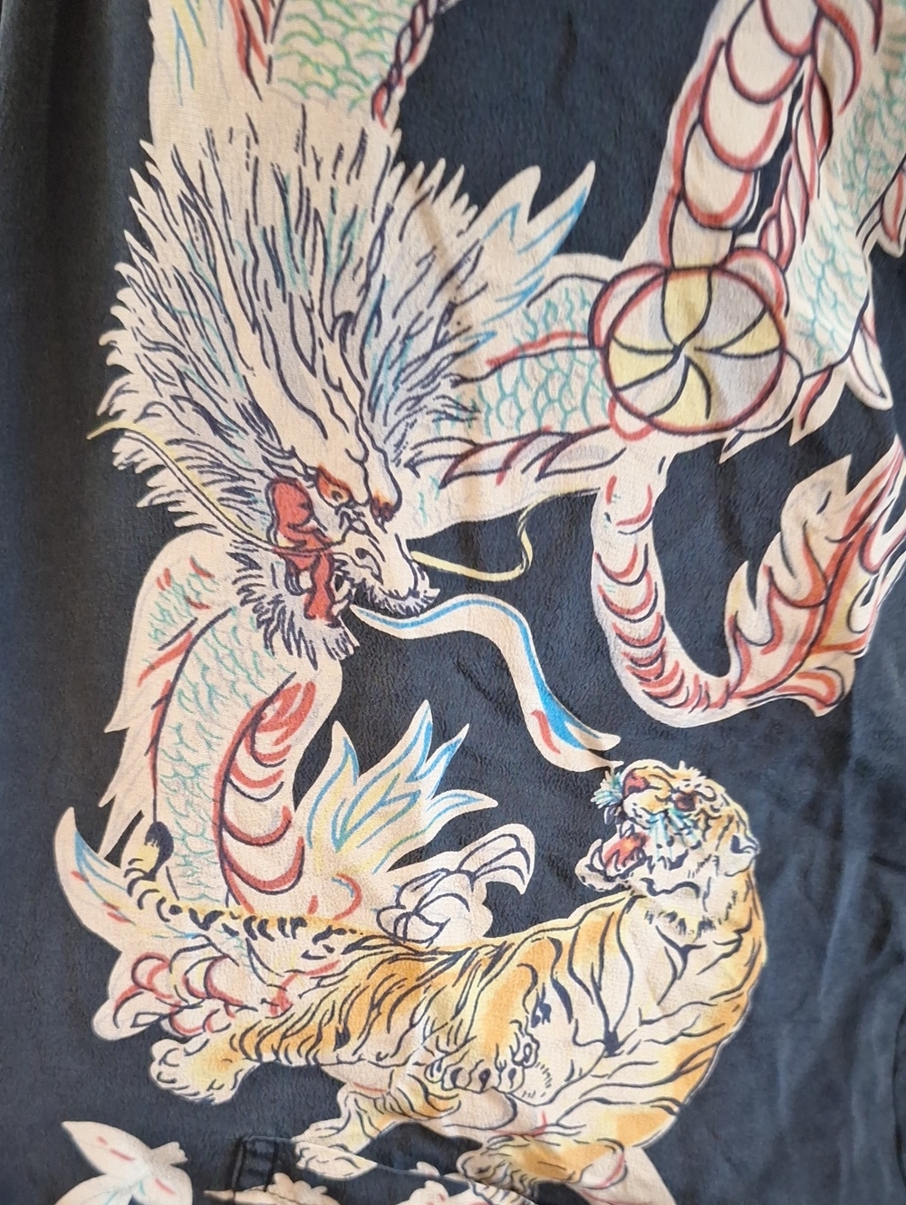 Avanti Dragon And Tiger Tea Timer 100% Silk Mandarin Collar Top Size Small Black - Picture 2 of 11